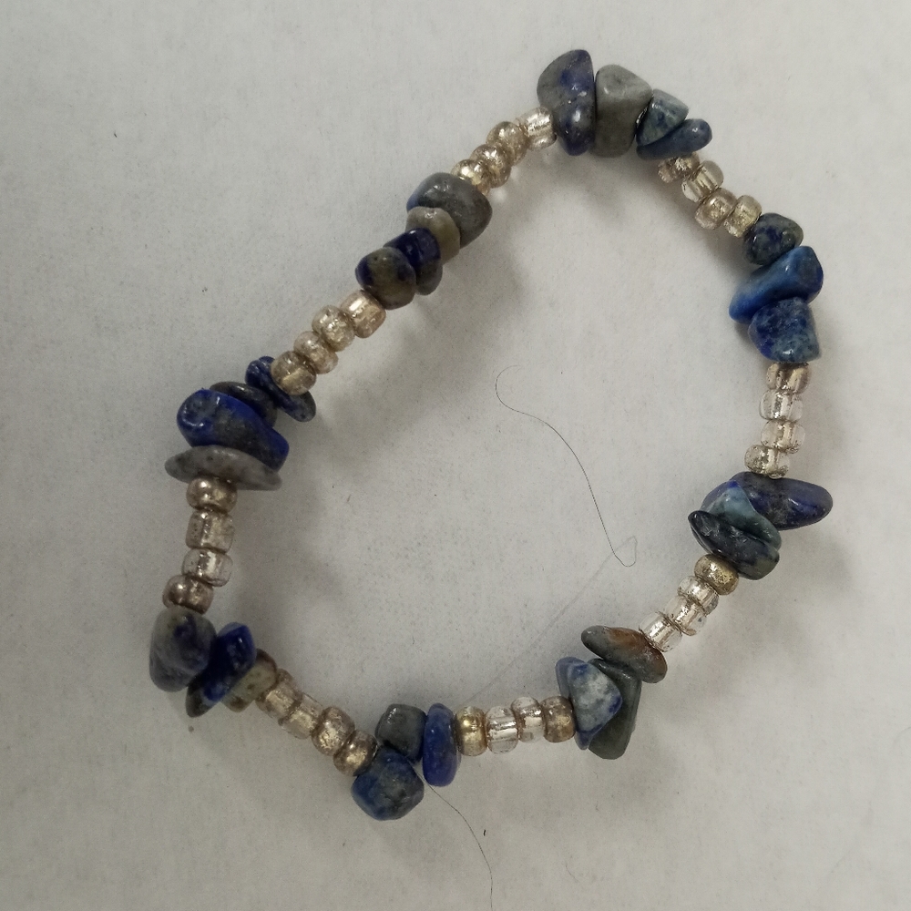 Hand crafted Blue Lapis lazuli gemstone and silver beaded statement bracelet